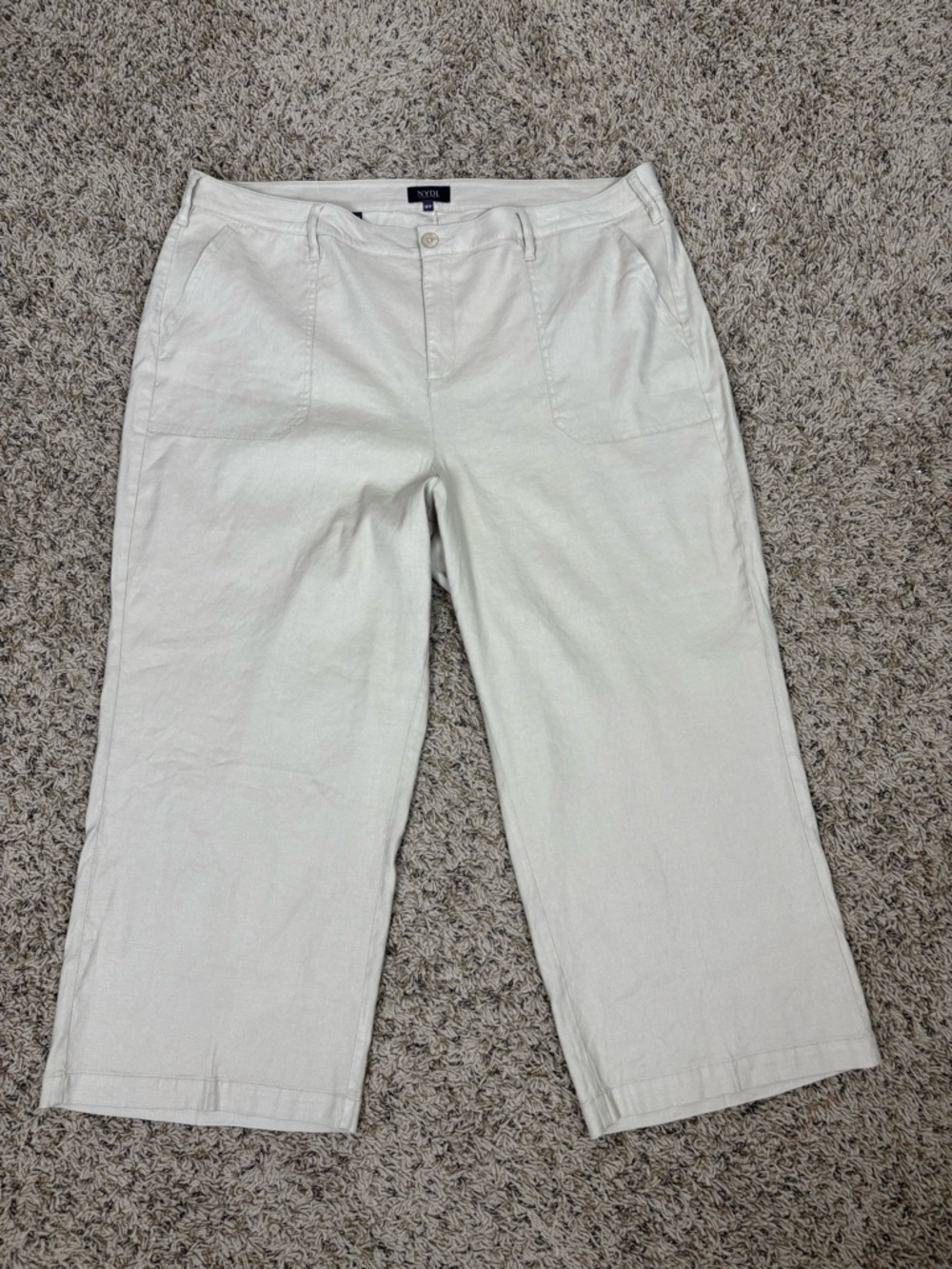 NYDJ Wide Leg Cargo Capri Pants Linen Blend Womens 18 Wide in Khaki